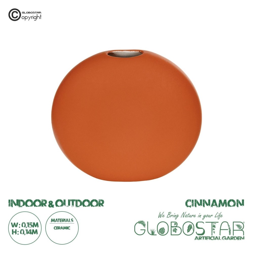 GloboStar® Artificial Garden CINNAMON 21291 Διακοσμητικό Κεραμικό Βάζo Πορτοκαλί Π15 x Μ15 x Υ14cm